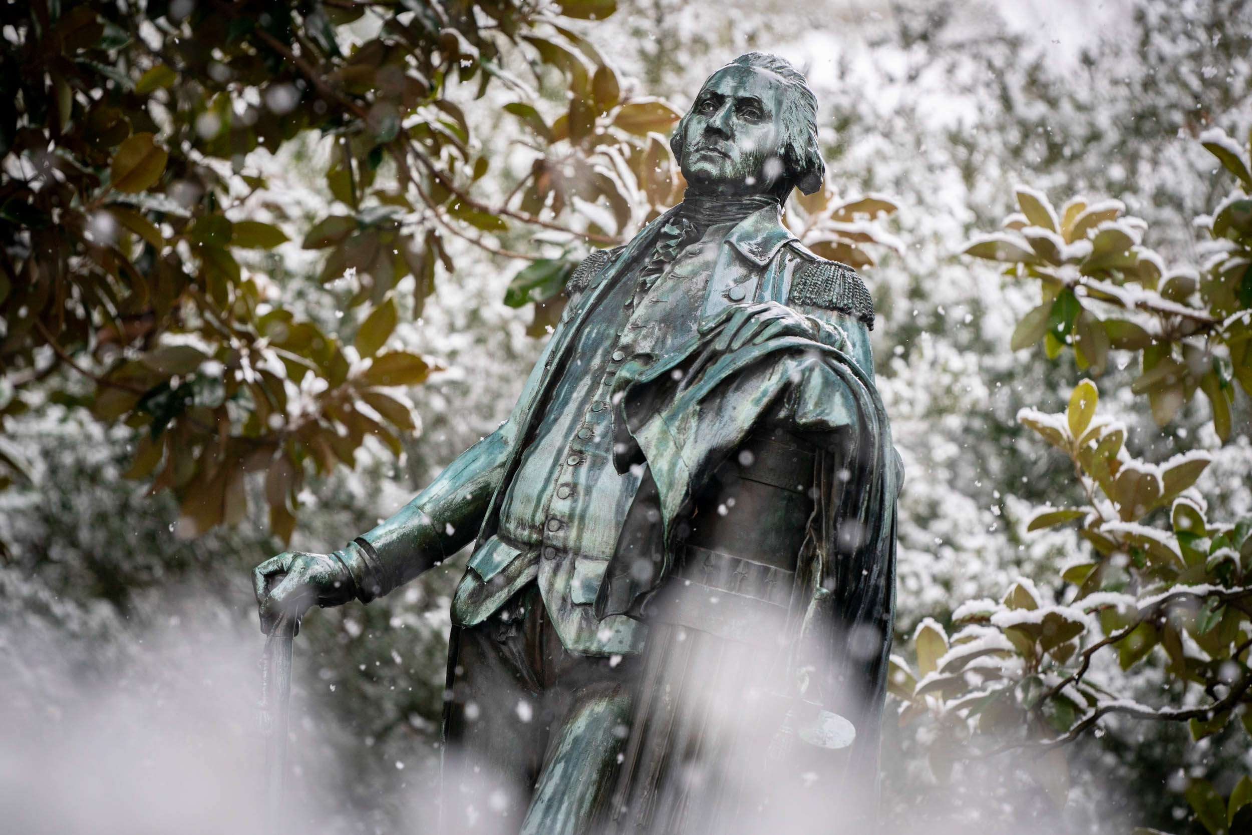 George Washington statue in the snow