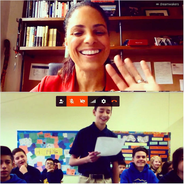 Broadcast journalist Soledad O’Brien takes questions during a flashchat with eighth-graders in Denver.