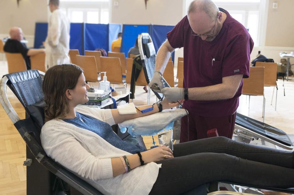 Student donating at a blooddrive