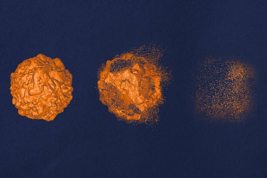 A graphic illustration of cancer cells disintegrating 