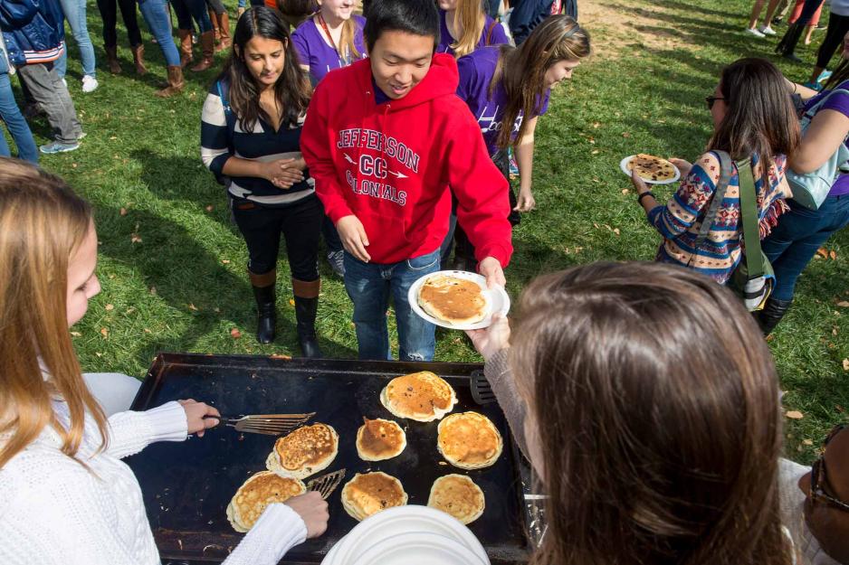 Student receives pancakes