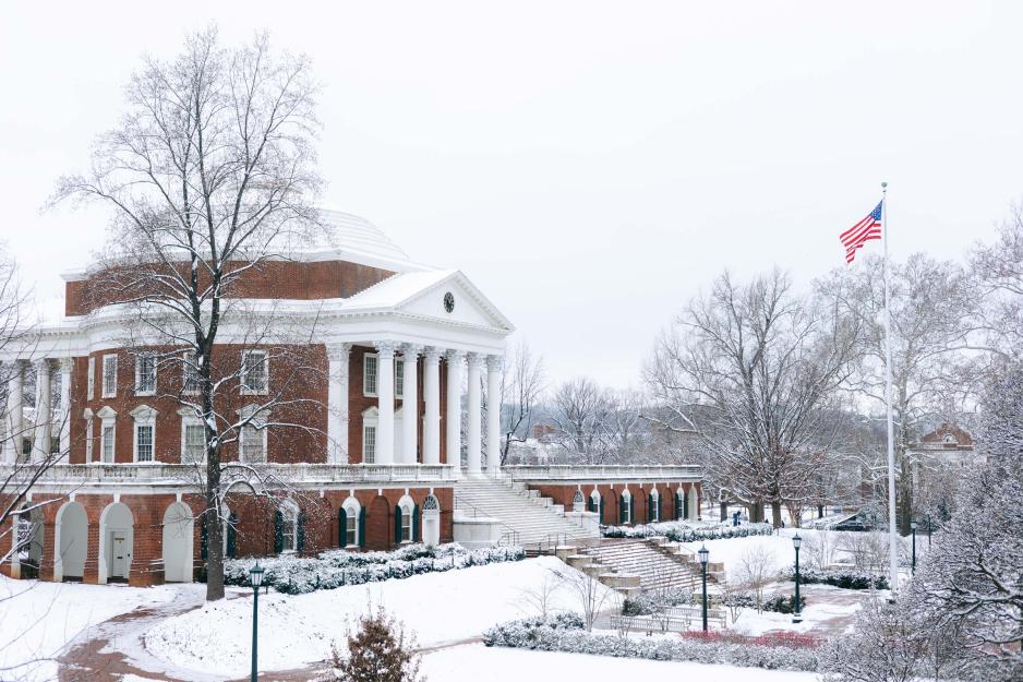 Side view of a snowy Rotunda during the day