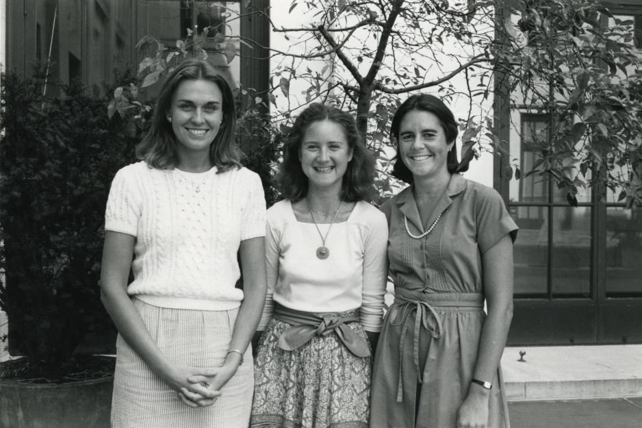 black and white image of Kerri Martin Bartlett, Elizabeth G. Taylor and Cammie Robinson Hauptfuhrer, circa 1983, 