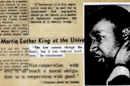 News clippings about Martin Luther King at UVA