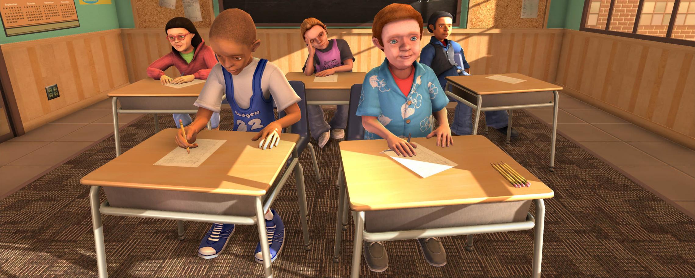 The classroom of students in the Mursion mixed-reality simulator. Screenshot of classroom simulator