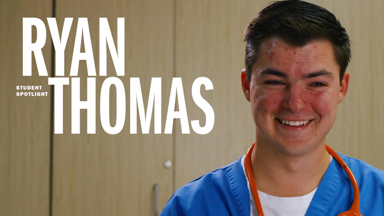Ryan Thomas headshot with the text that reads: Ryan Thomas Student Spotlight