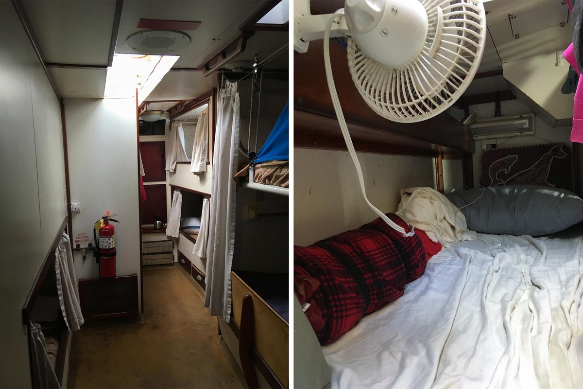Left: Hallway to get to bed on ship Right: Bed on ship