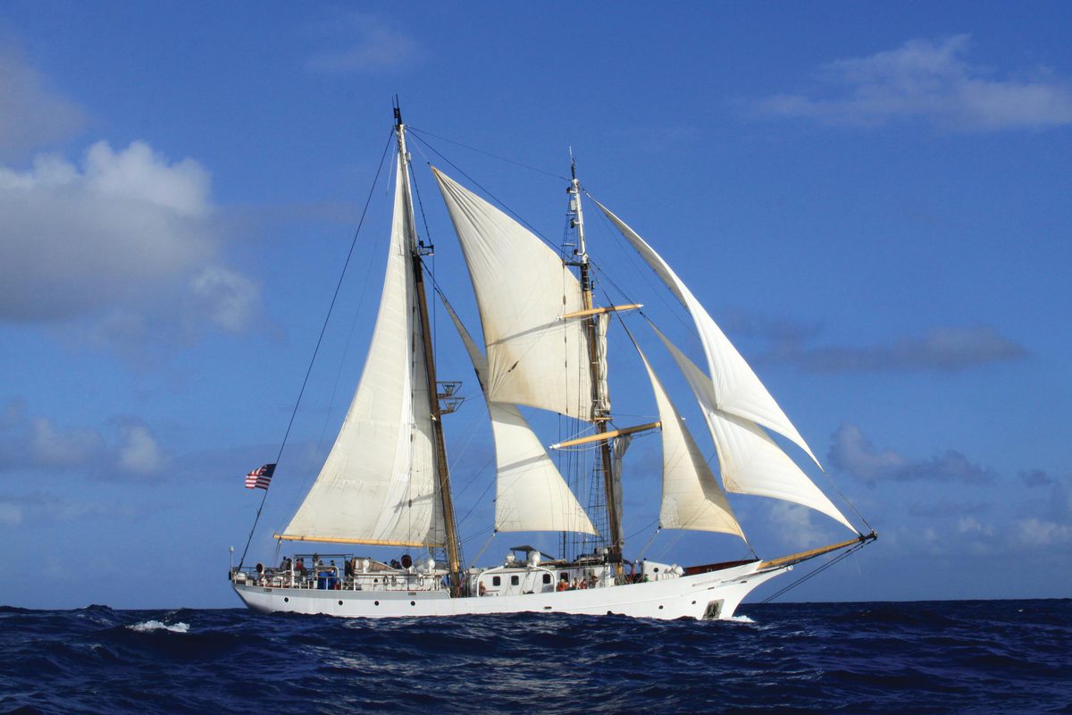 The 134-foot brigantine on the ocean