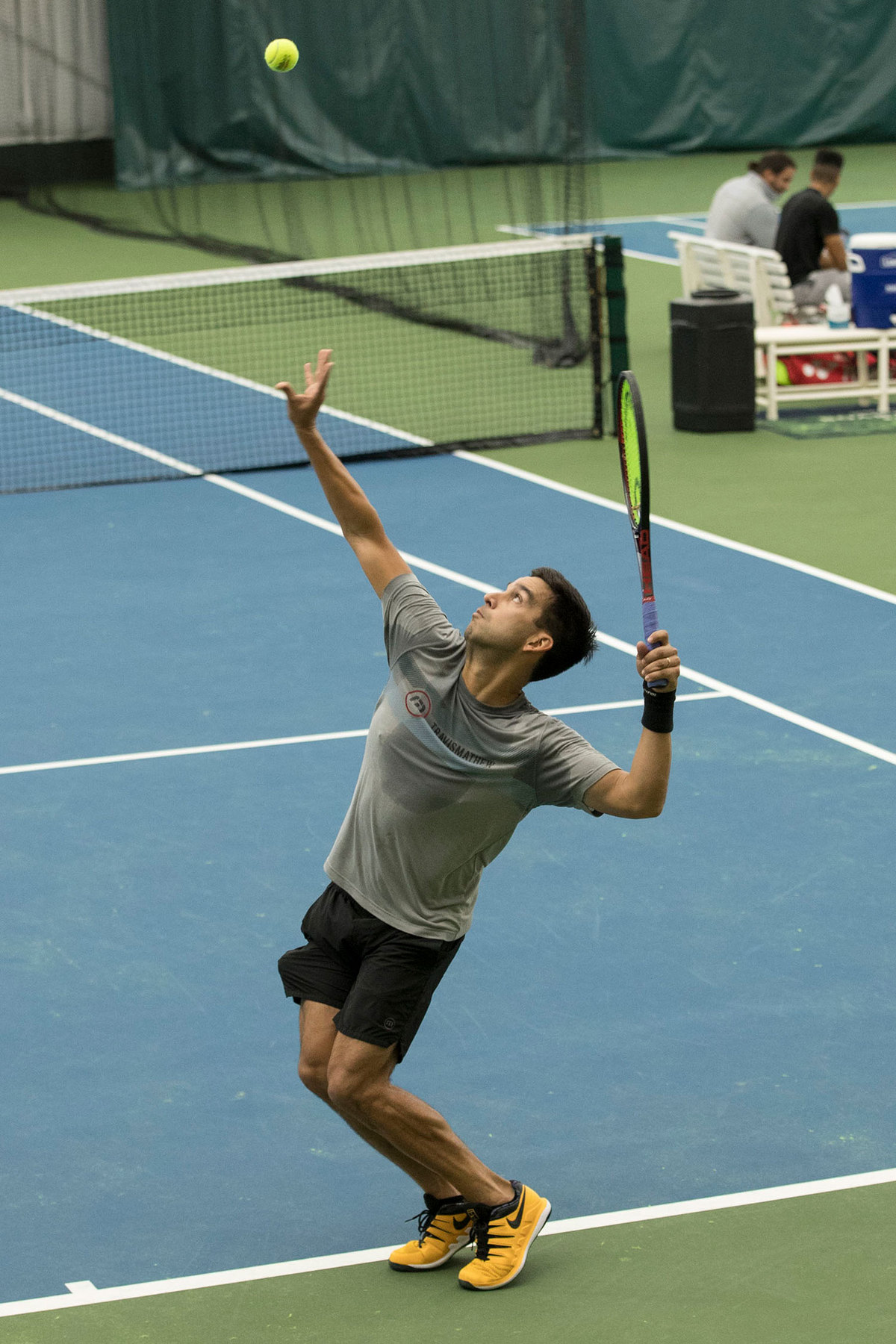A strong serve has helped Huey have success as a professional. 