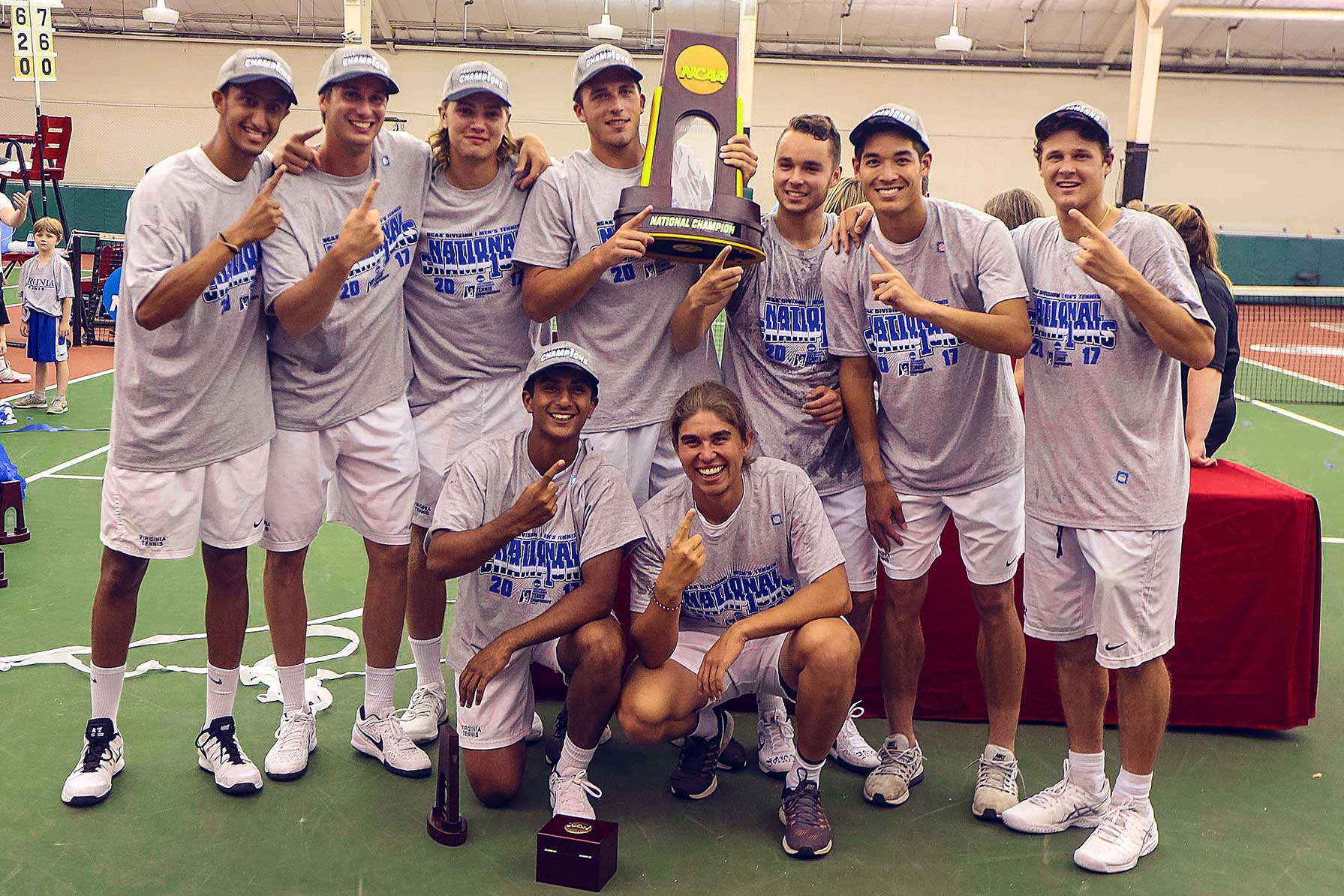 The Cavalier men’s tennis team’s third straight national title catapulted UVA to No. 19 in the all-sports rankings. (UVA Athletics photo)