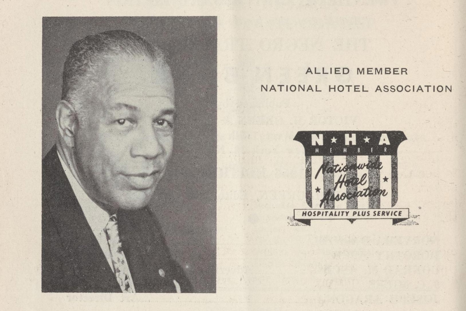 Victor Green left and text right that reads: Allied Member National Hotel Association