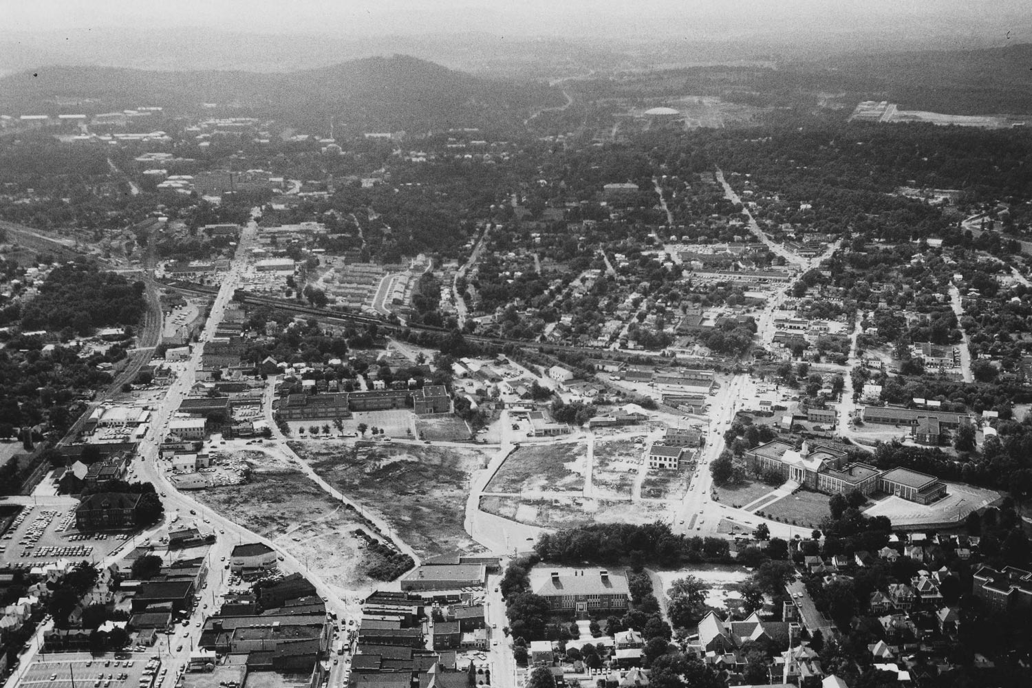 Aerial view of The African-American business district known as Vinegar Hill in the 60s