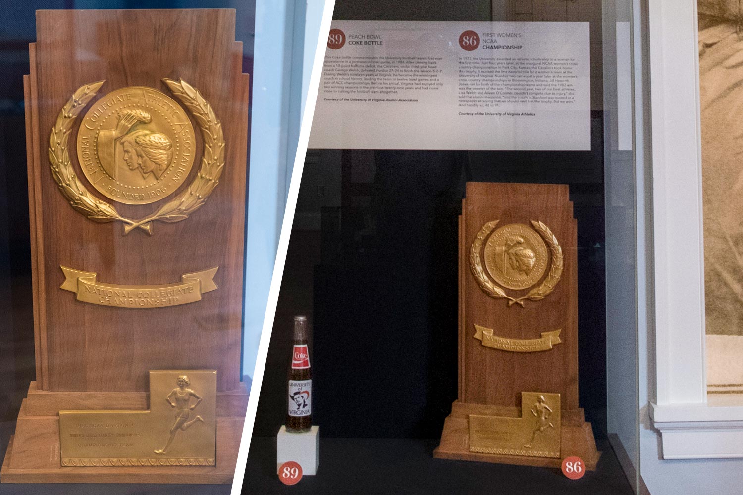 First Women’s NCAA Championship trophy in a display case 