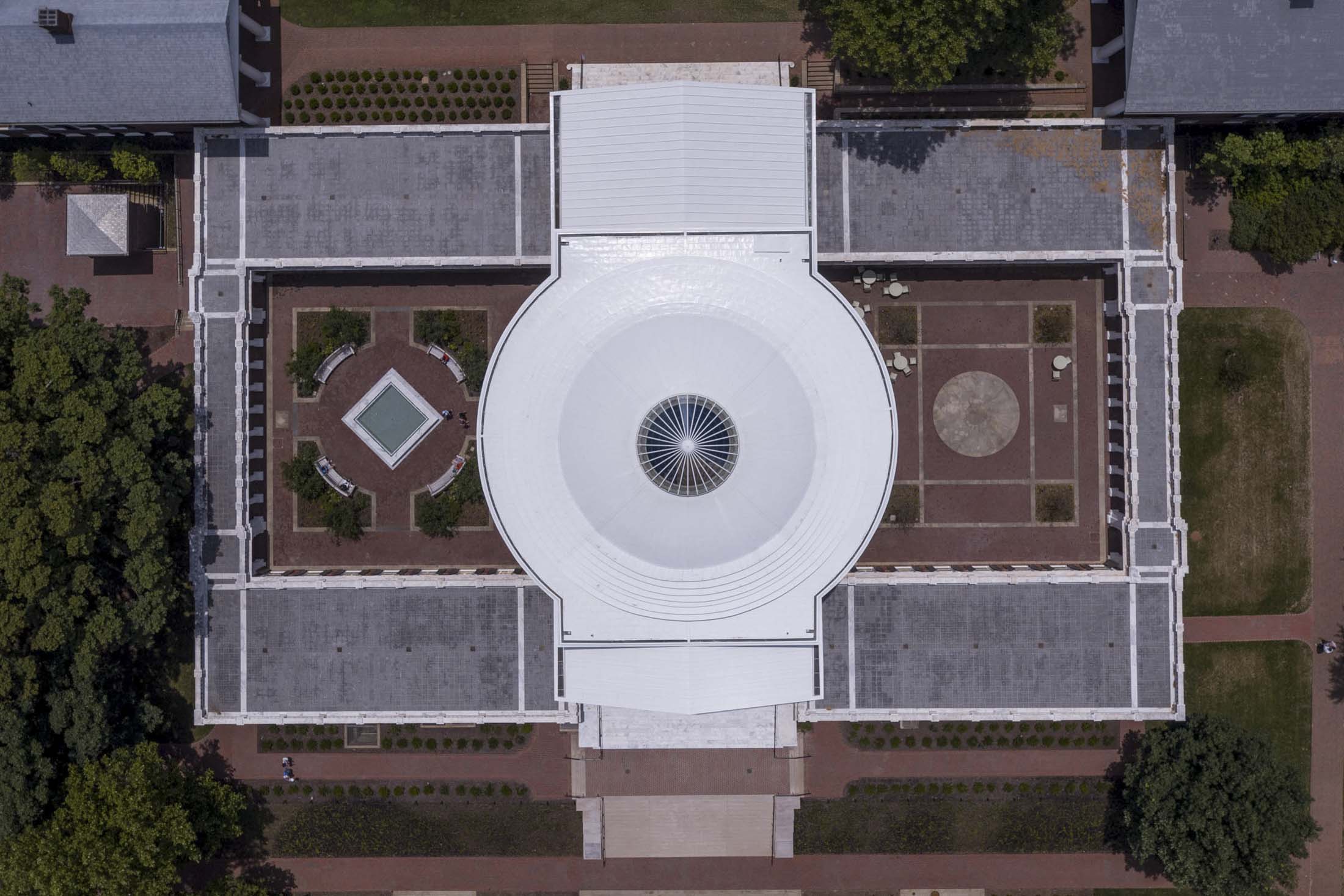 Aerial view of the Rotunda dome and courtyards