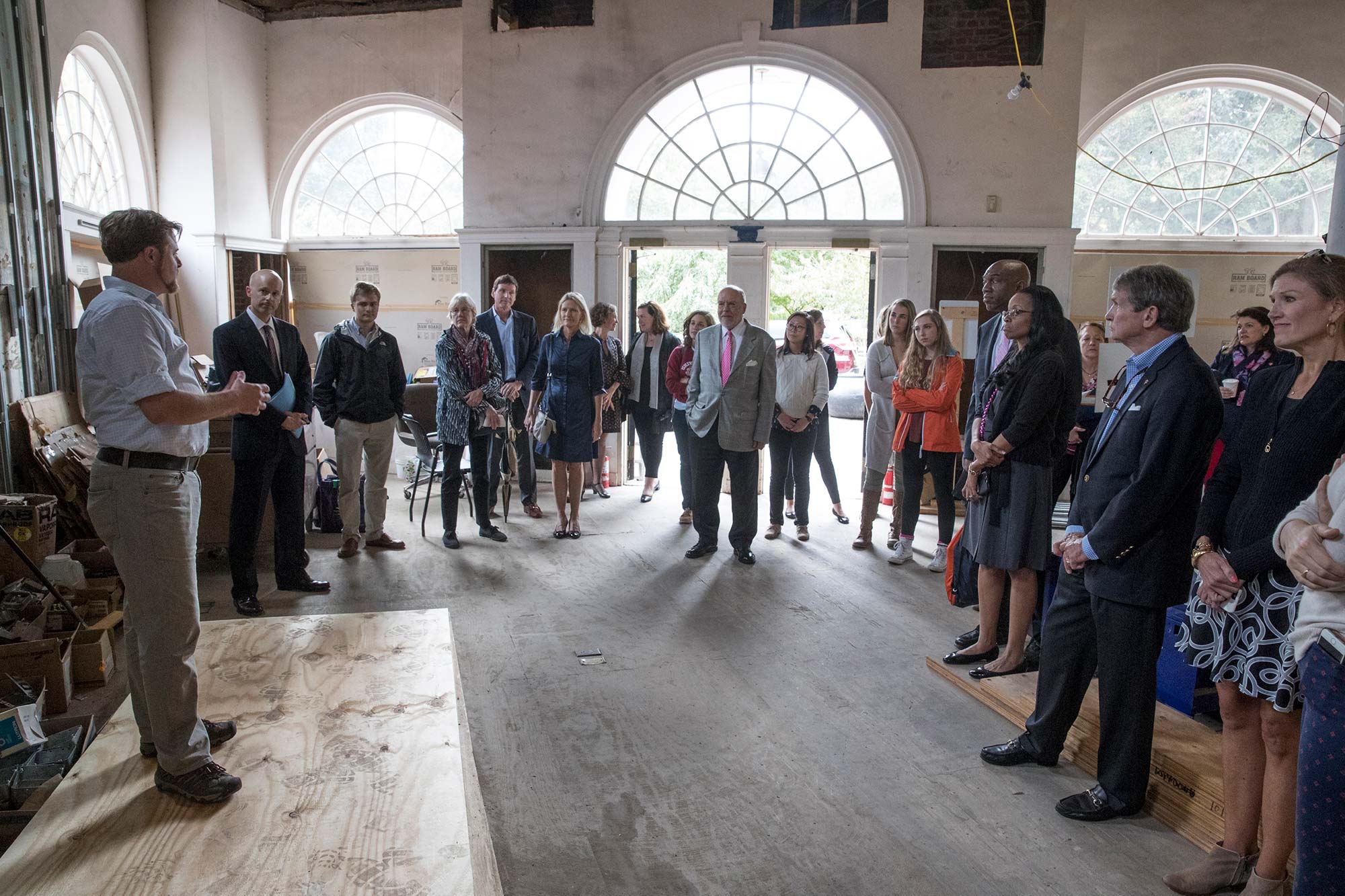 James Zehmer, UVA’s historic preservation project manager, speaks with members of the UVA Parents Fund Committee during a tour of 1515 last October. The committee has donated funds toward a variety of games in the Basement of 1515. 