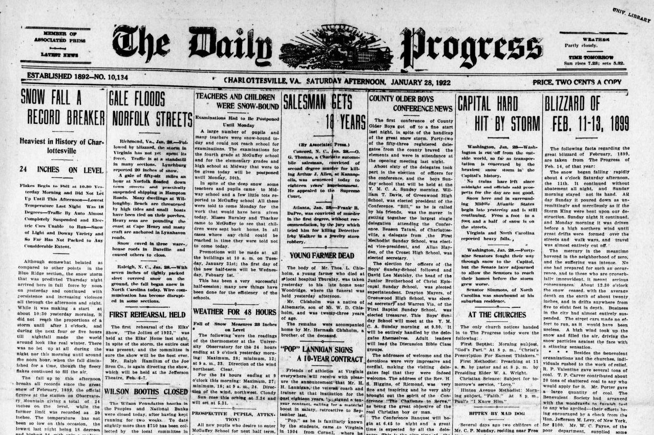 January 28, 1922 The Daily Progress newspaper