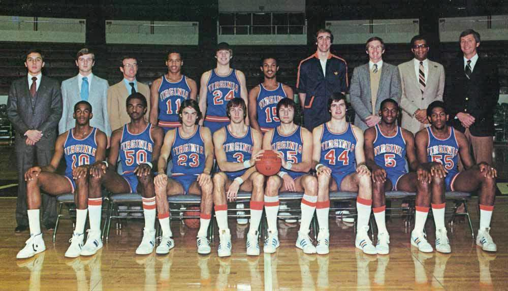 1980-81 UVA basketball team sits together for a team photo