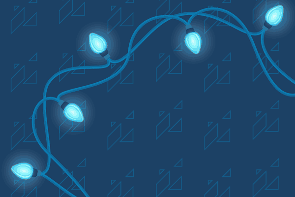 illustration of a string of lights and geometrical shapes in the background