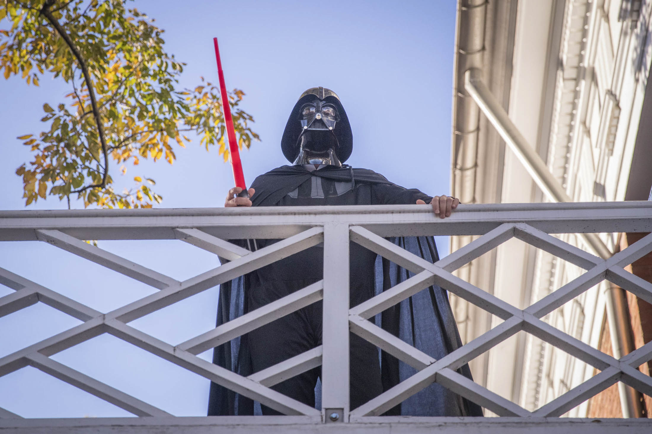 Darth Vader standing on the Rotunda patio