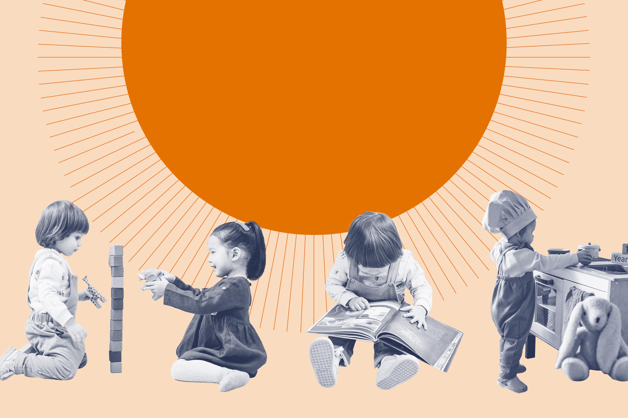 illustration of children at play under a sun