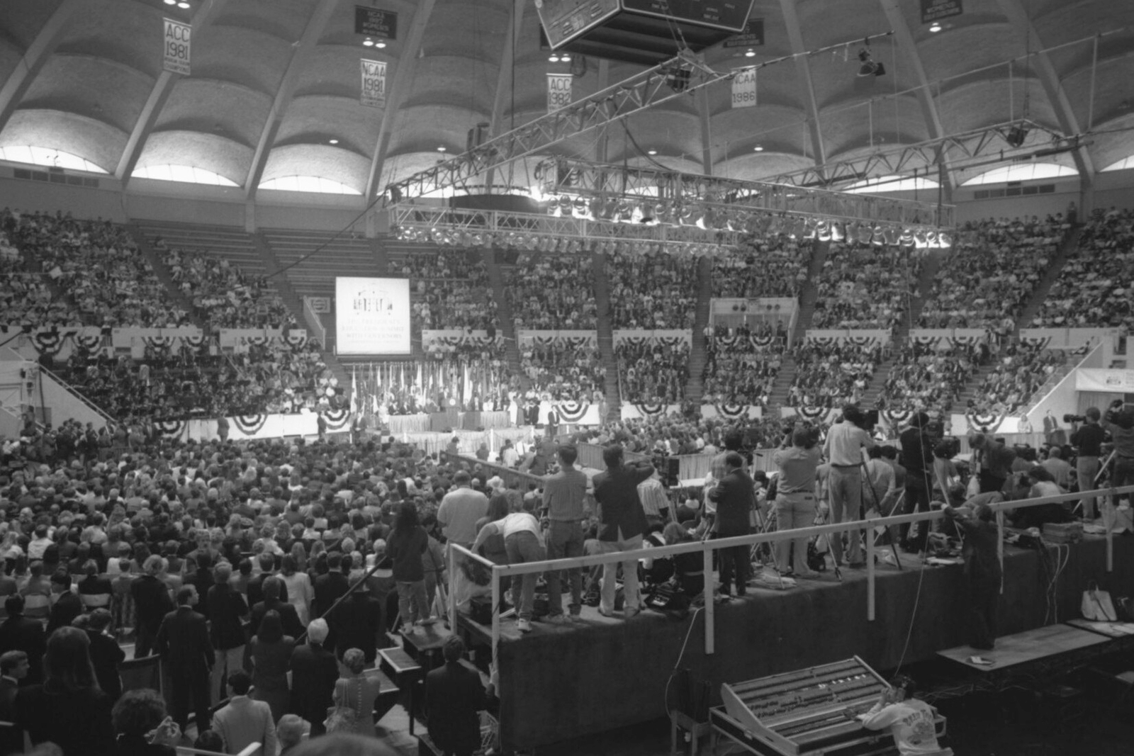 Black and White image of a full convention
