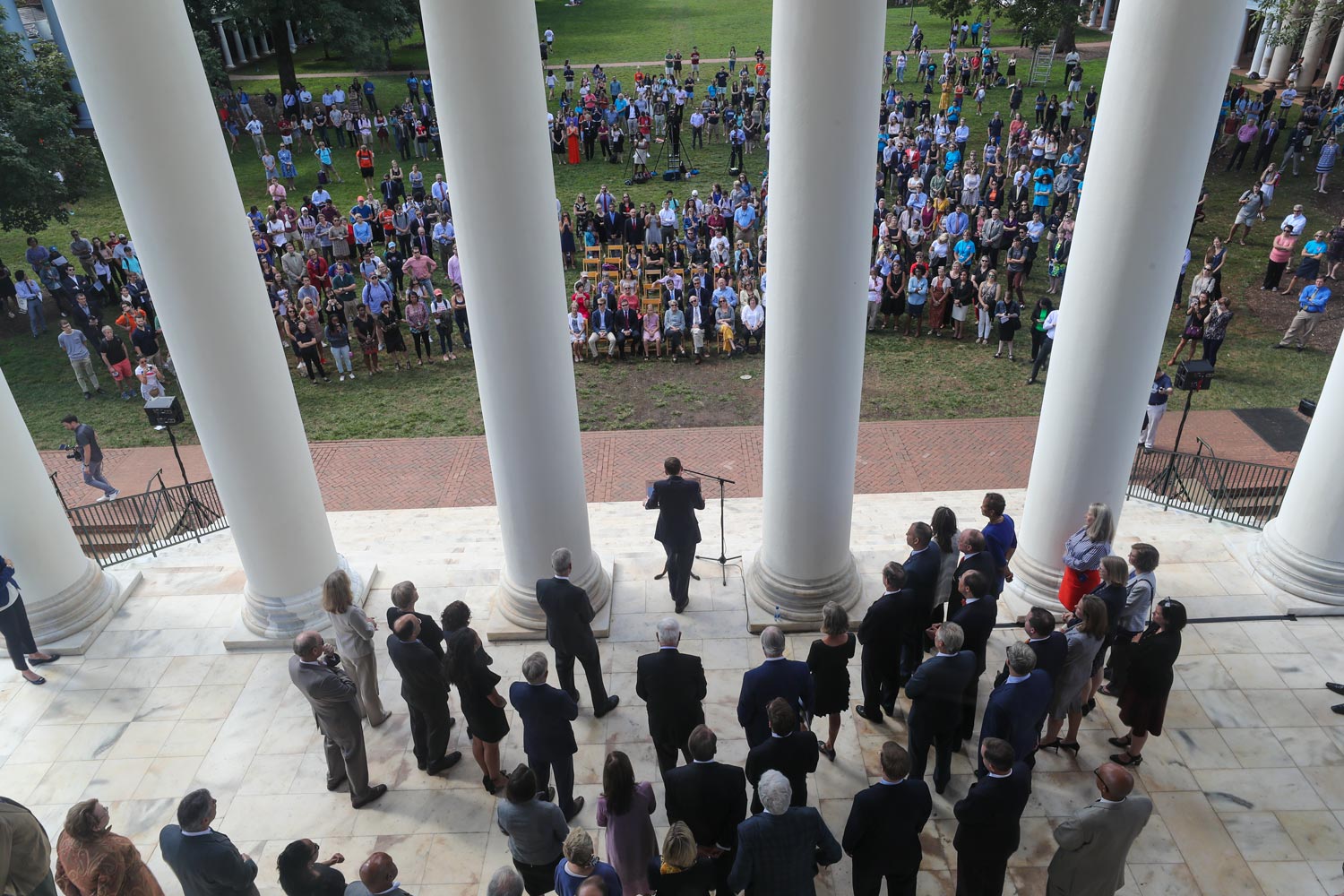 Ryan addresses invited guests and members of the University community gathered on the Lawn, vowing to ask lots of questions – and listen carefully to the answers. (Photo by Dan Addison, University Communications)