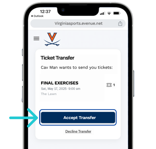 An iPhone with ticket information on it