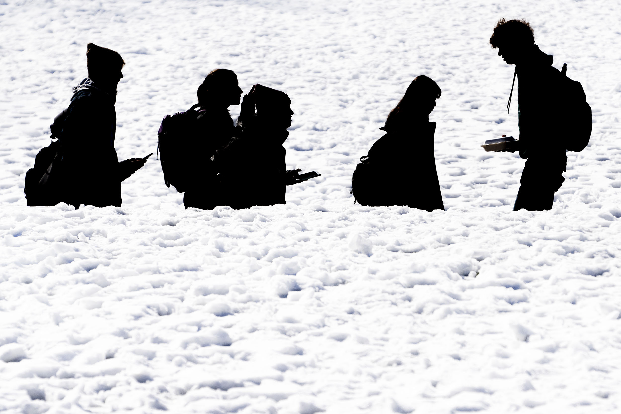 Students silhouettes in the snow