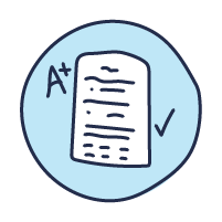 Illustration of a resume with an A plus and a checkmark