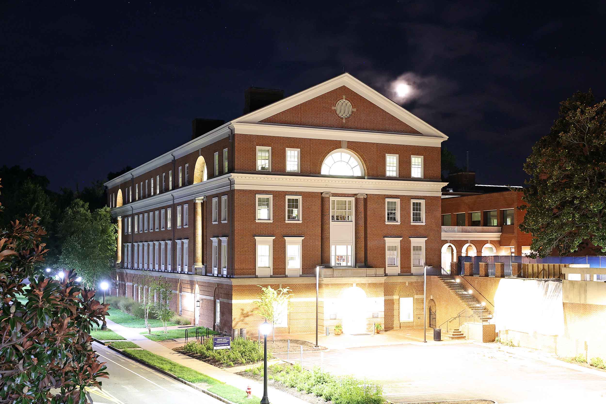 the UVA School of Education and Human Development at night