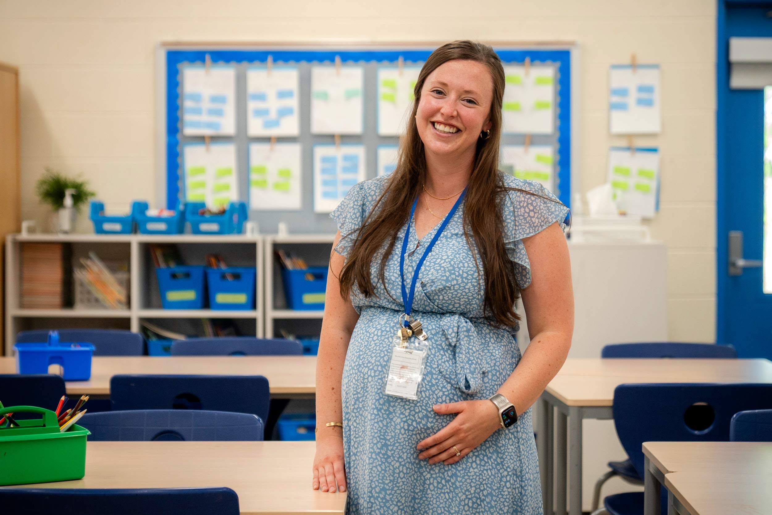 Jessica Ream poses in her classroom