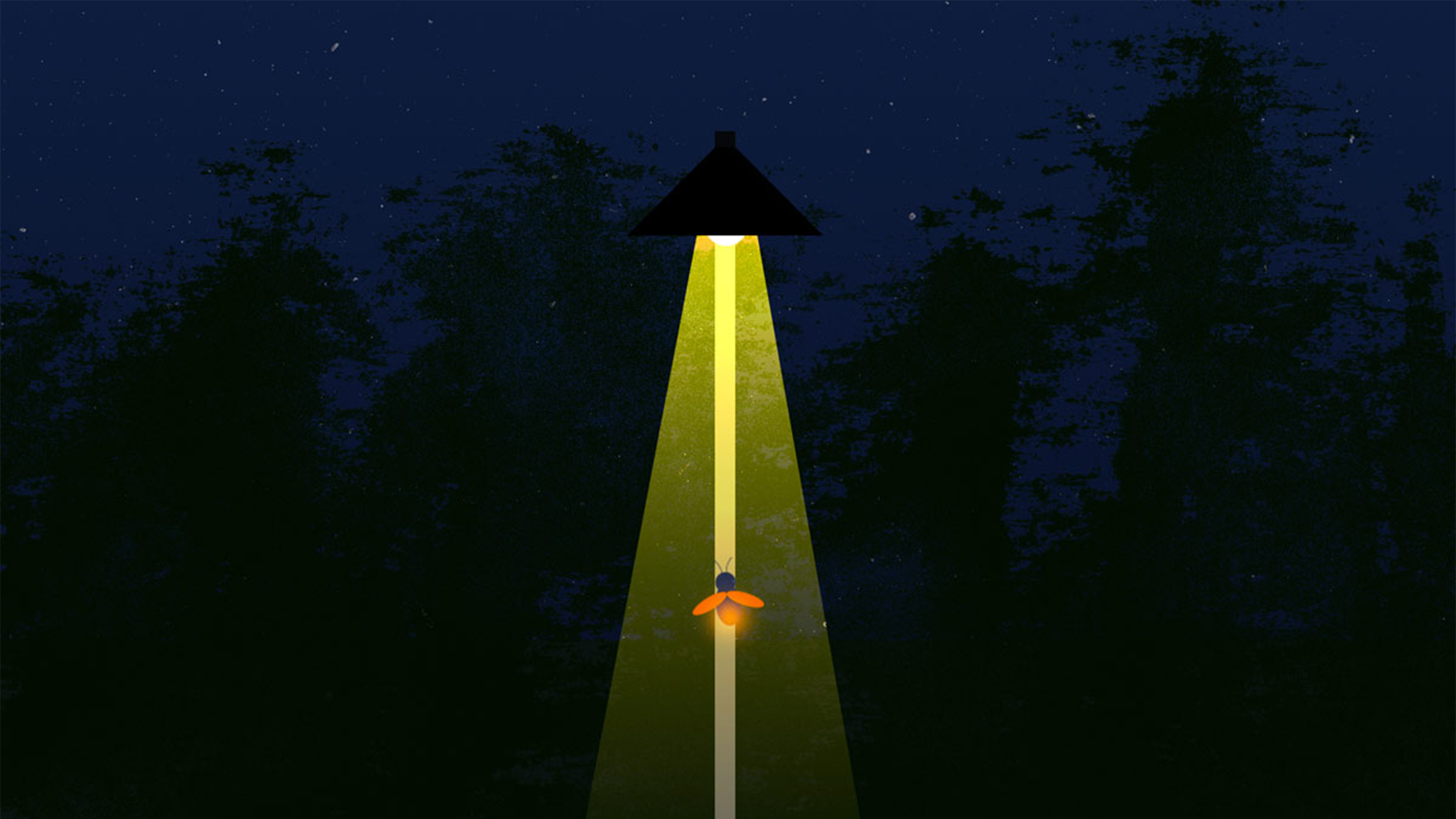 A lone firefly under a street lamp illustration