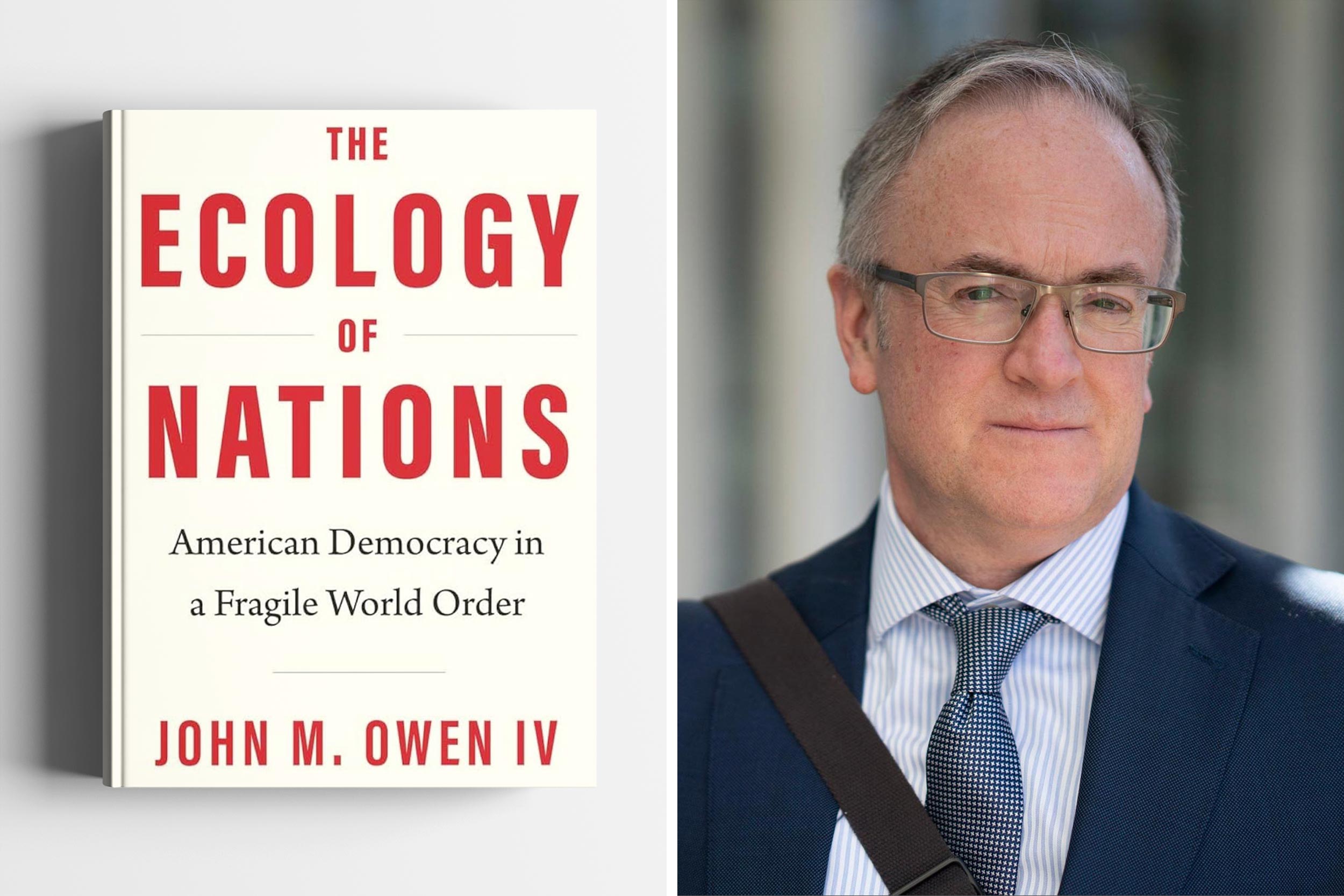 A side-by-side portrait of Professor John Owens and his book.