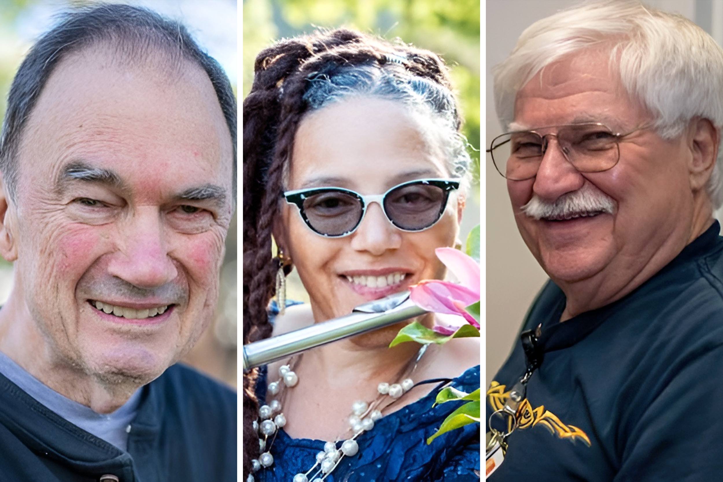 Photo collage of biology professor Raymond Keller, music professor Nicole Mitchell Gantt and astronomy professor Roger Chevalier