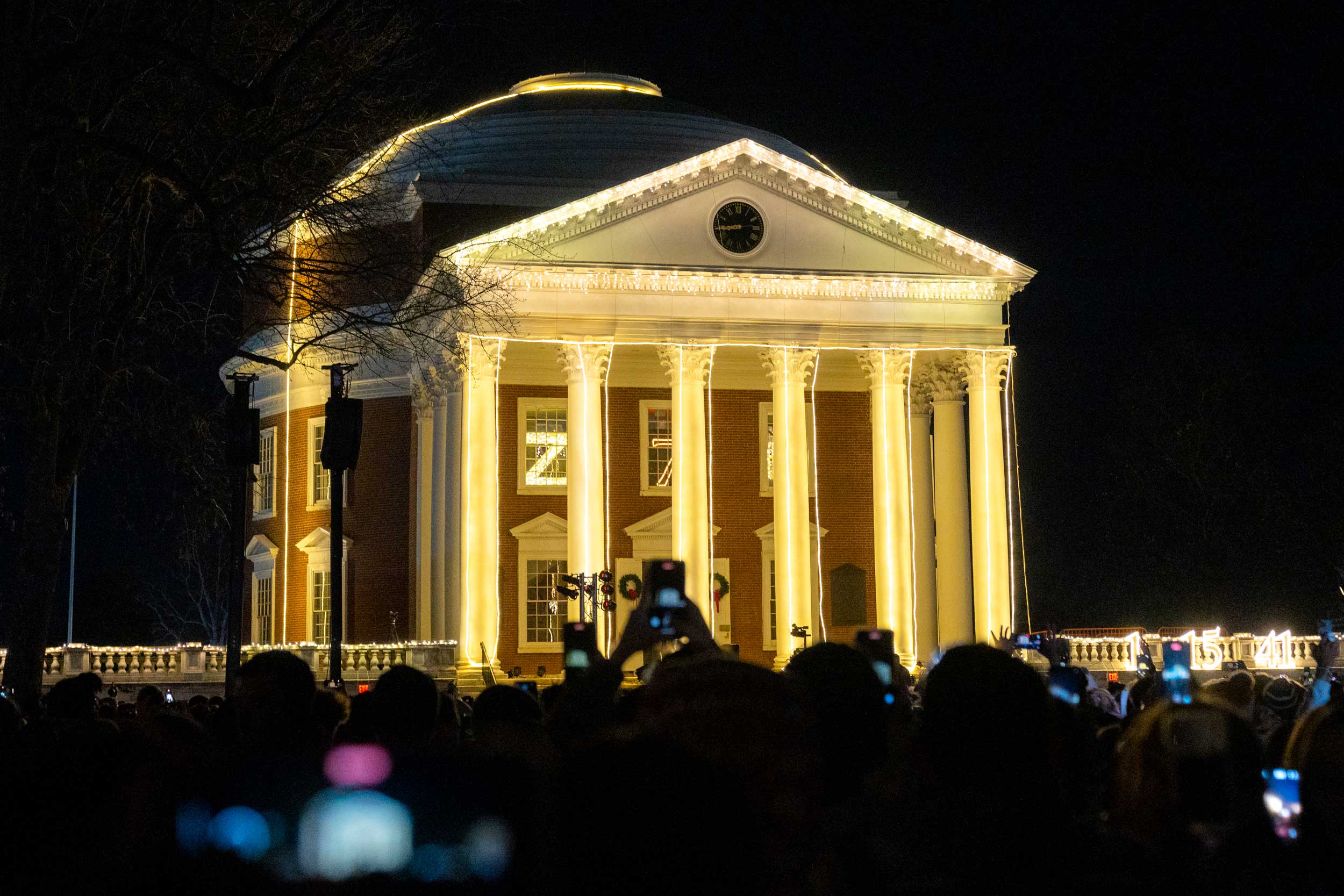 Portrait of the Rotunda illuminated during the Lighting of the Lawn.