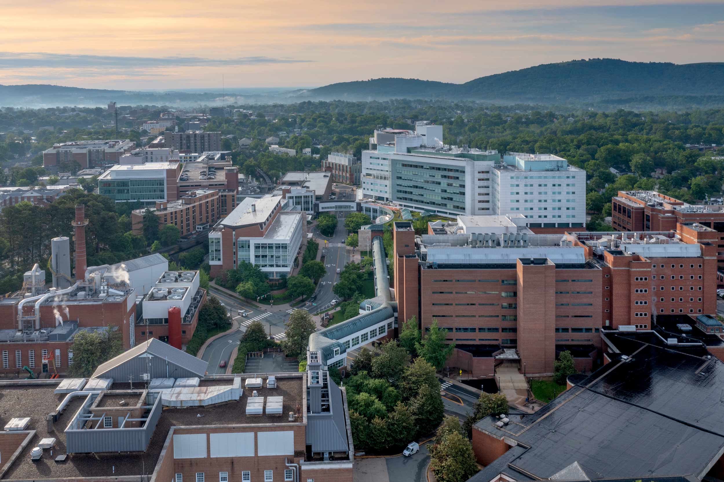 An aerial view of UVA Health's University Medical Center