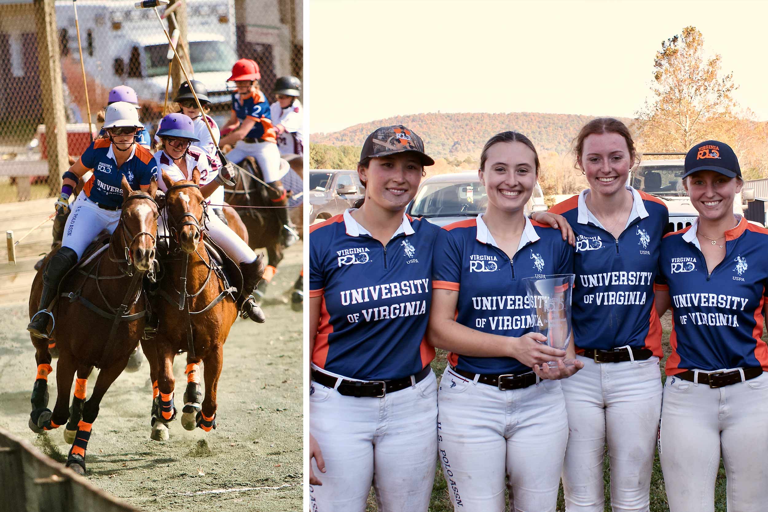 Two side by sides, one action shot of polo and the other a group photo of the team