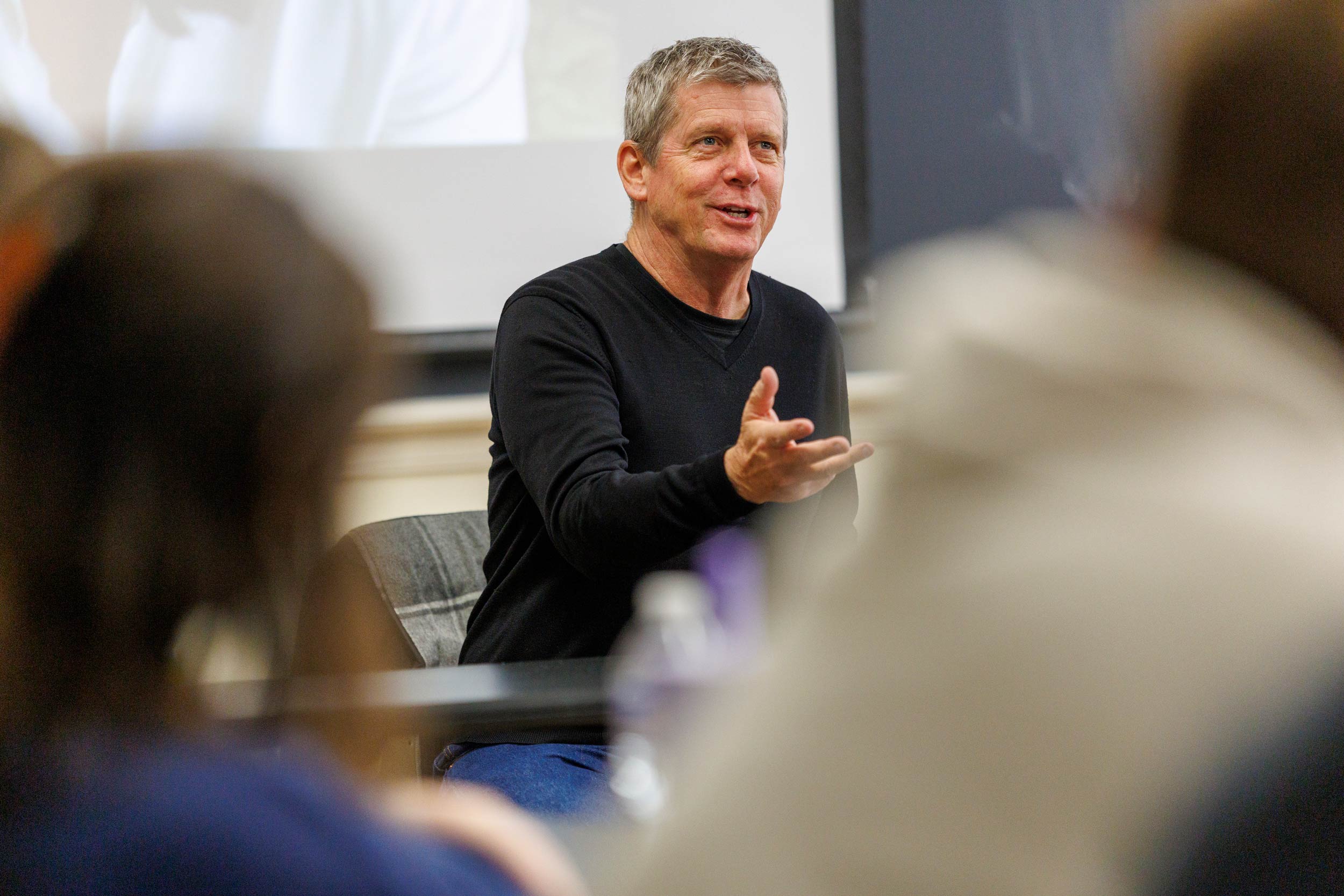 Peter Deming giving a talk to a UVA film class.
