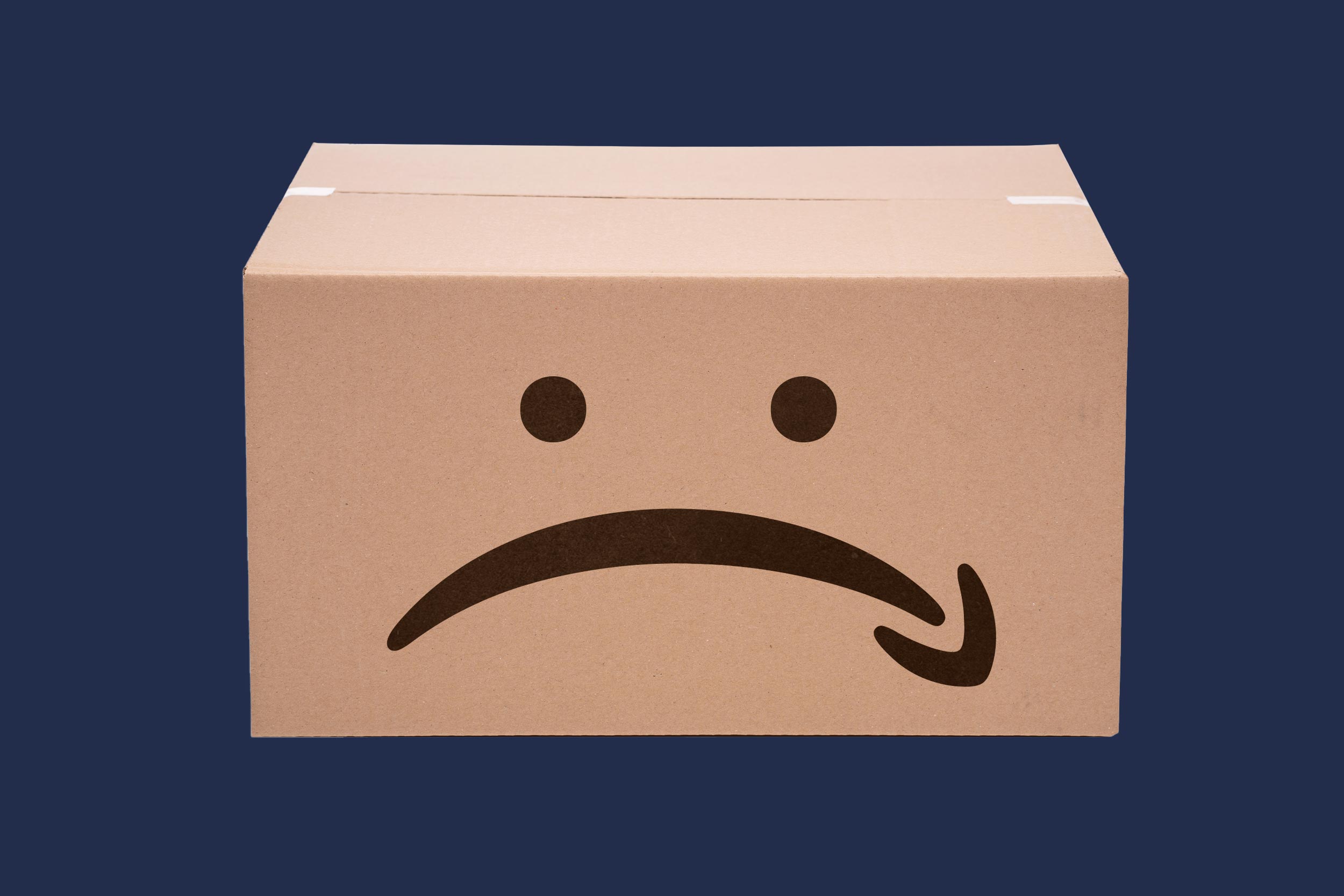 Illustration of a frowning face on a cardboard box