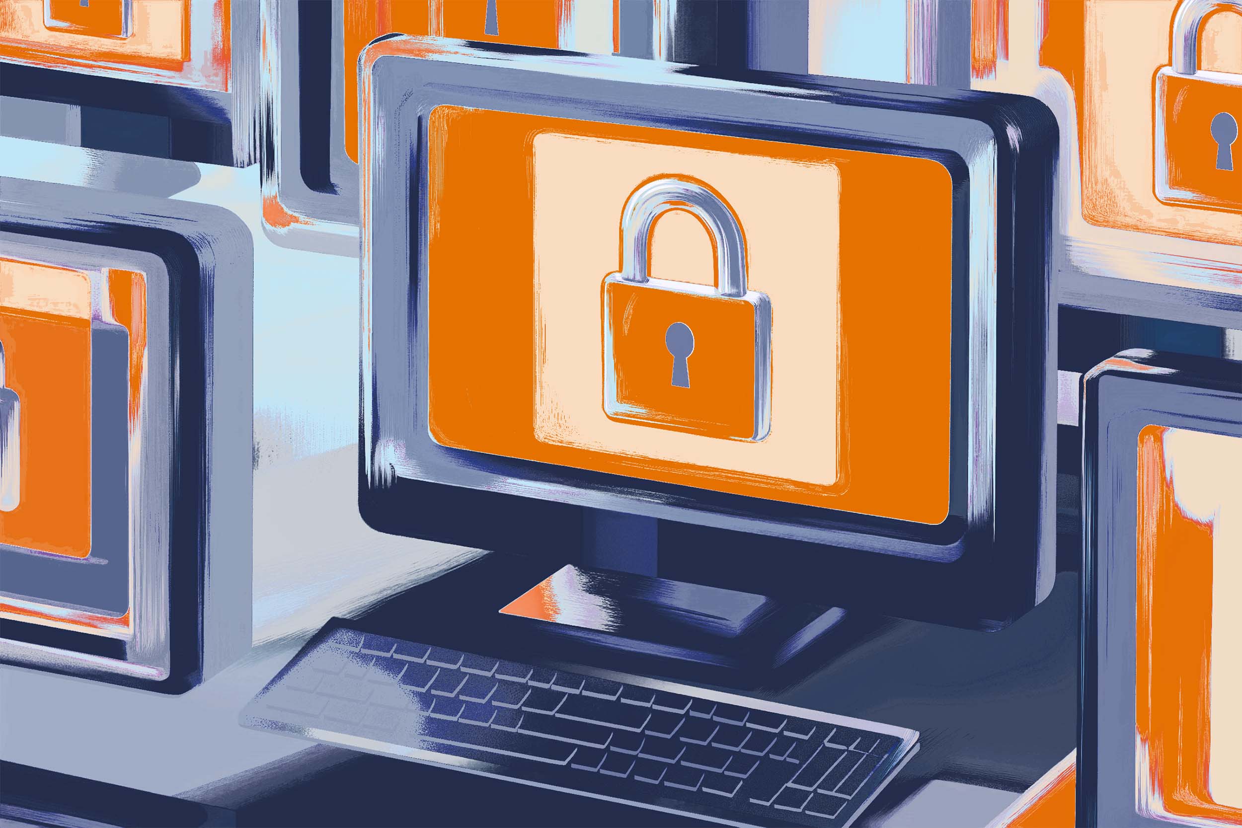 Illustration of a computer with a lock on the screen
