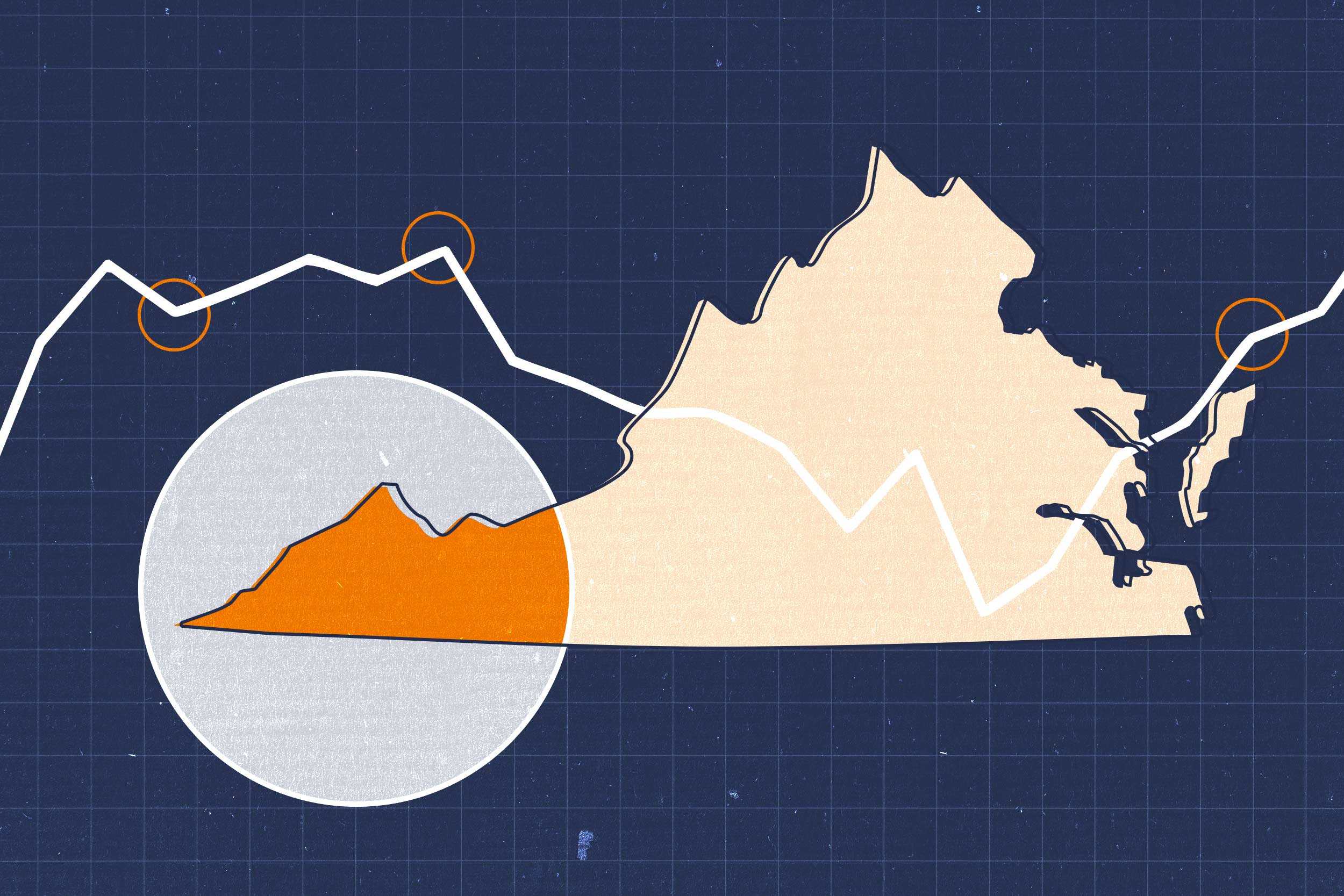 illustration of the state of Virginia over a line graph with the Southwest region highlighted
