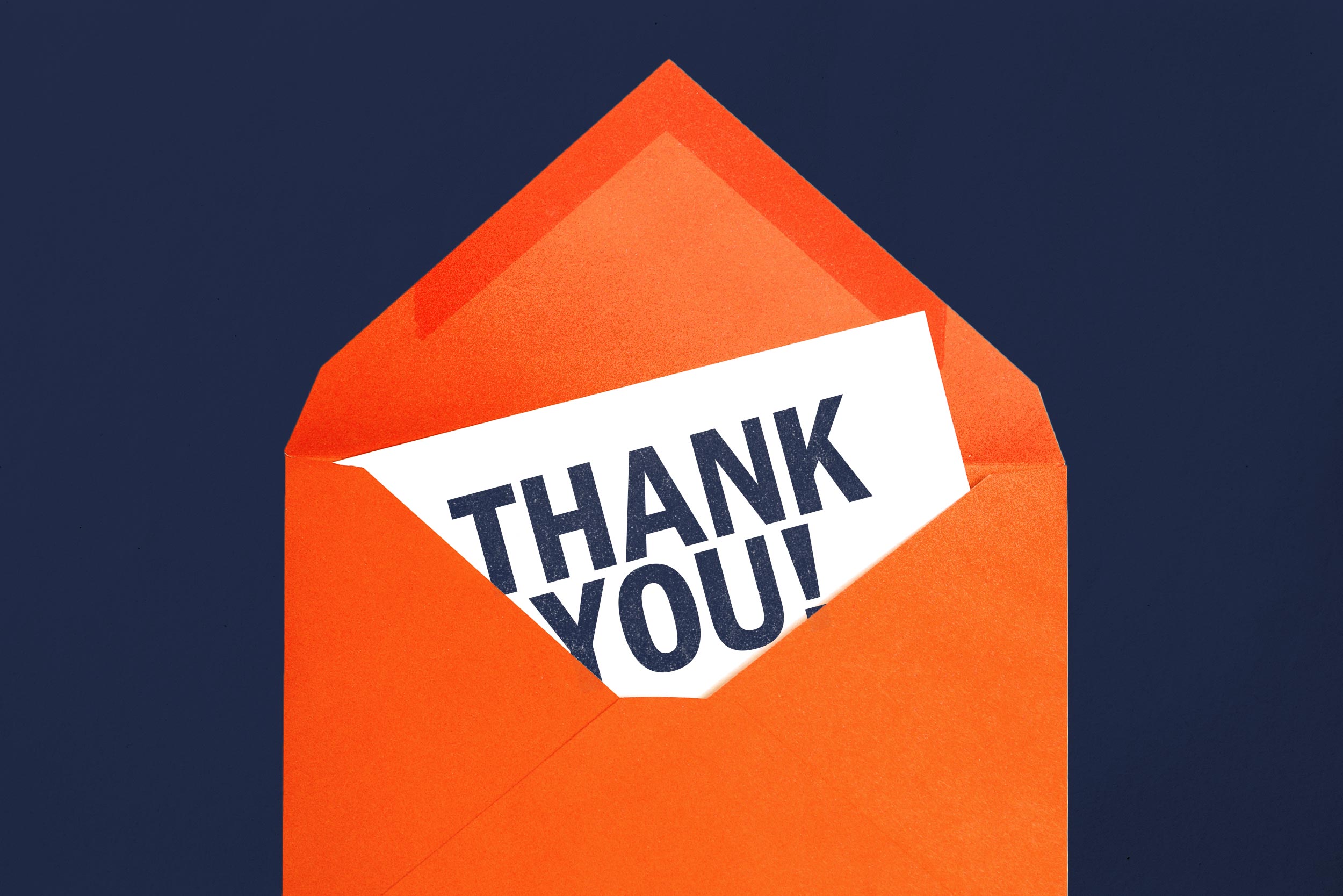 Illustration of a Thank You note coming out of an envelope