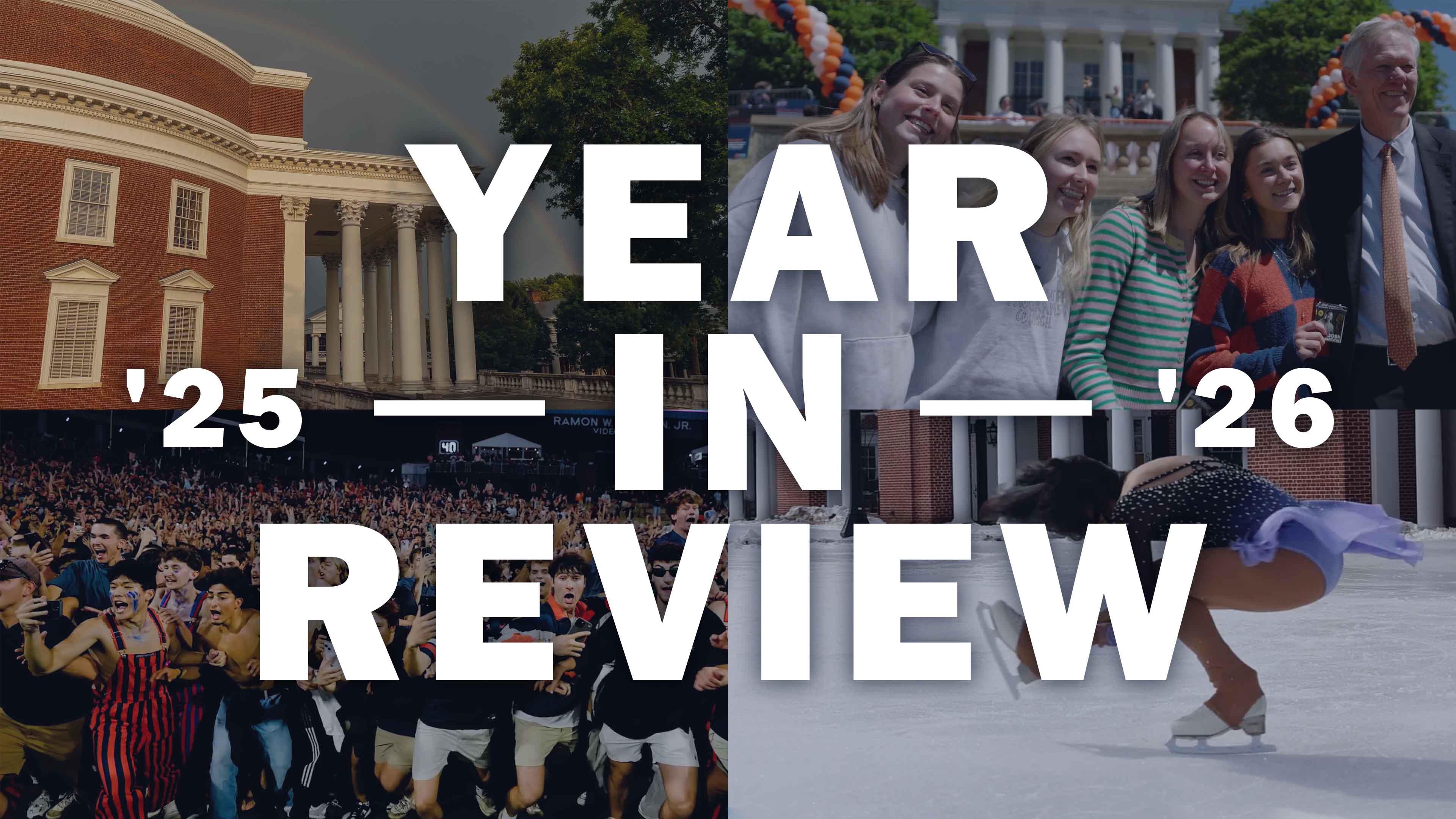The words 2025-2026 Year in Review overlaying a collage of photos