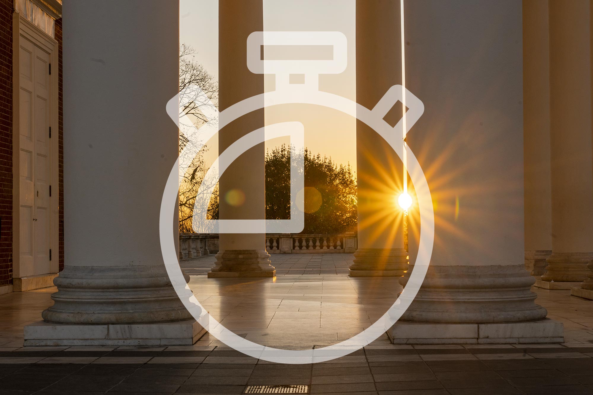 Illustration of a stopwatch of a sunrise view from the Rotunda steps