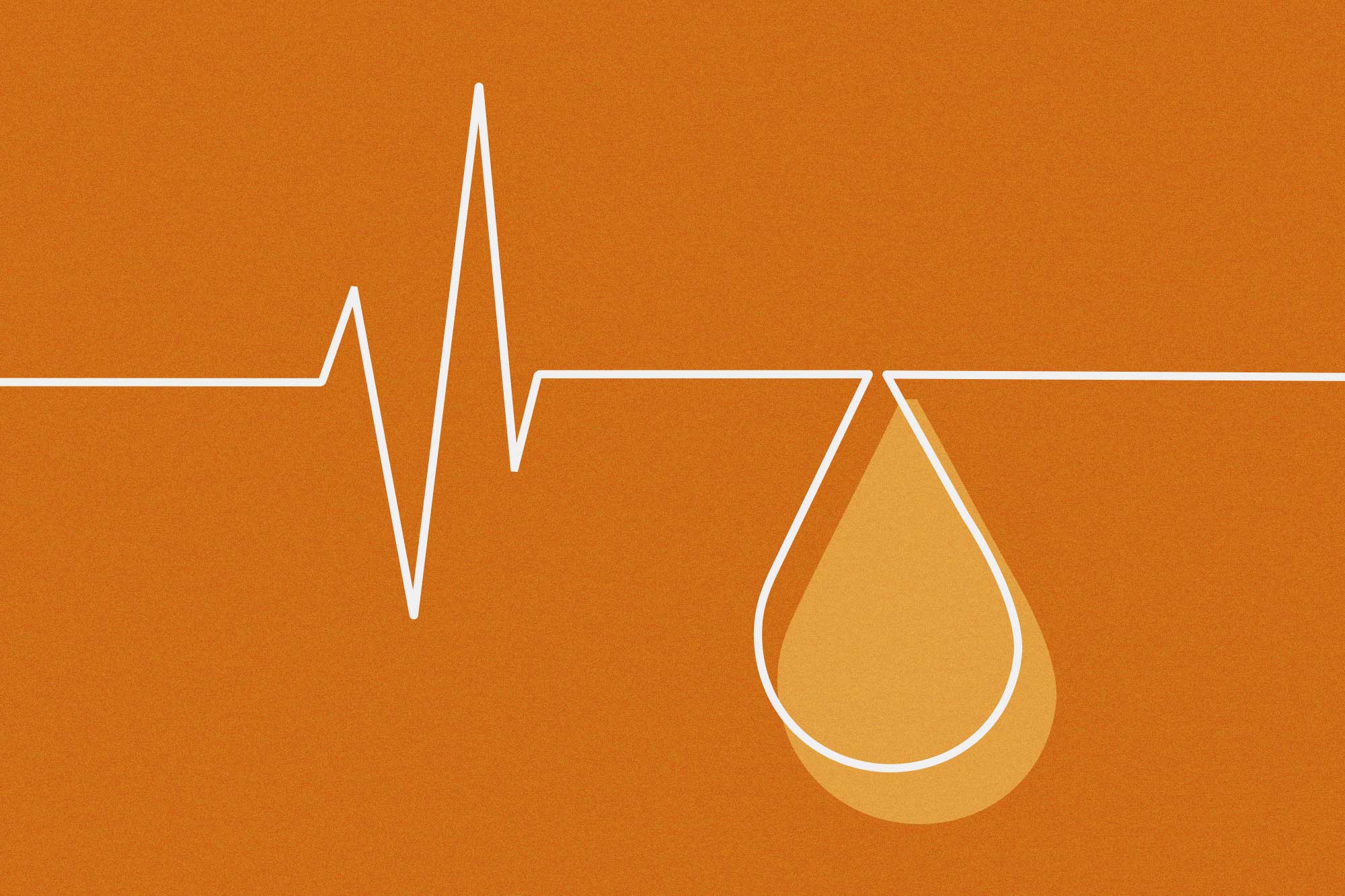 A droplet and a wavy line indicative of a heartbeat on an orange background