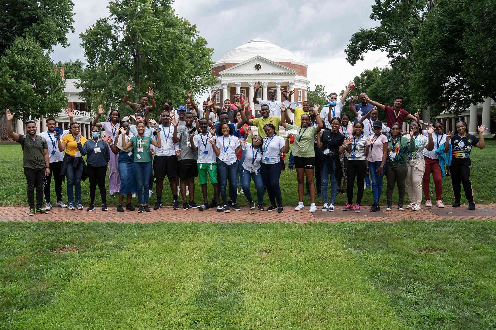 Group photo of the Caribbean Ambassadors on the Lawn in front of the Rotunda.