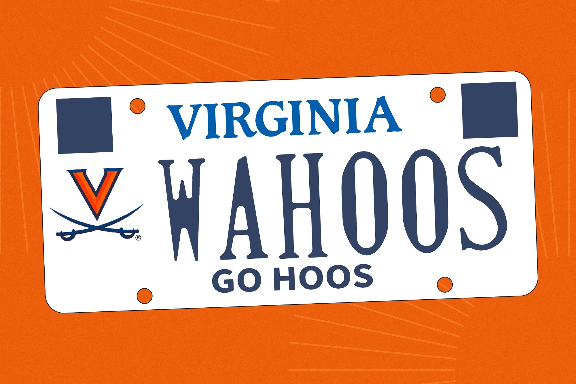 Illustration of a new personalized "Go Hoos" license plate that says WAHOOS.