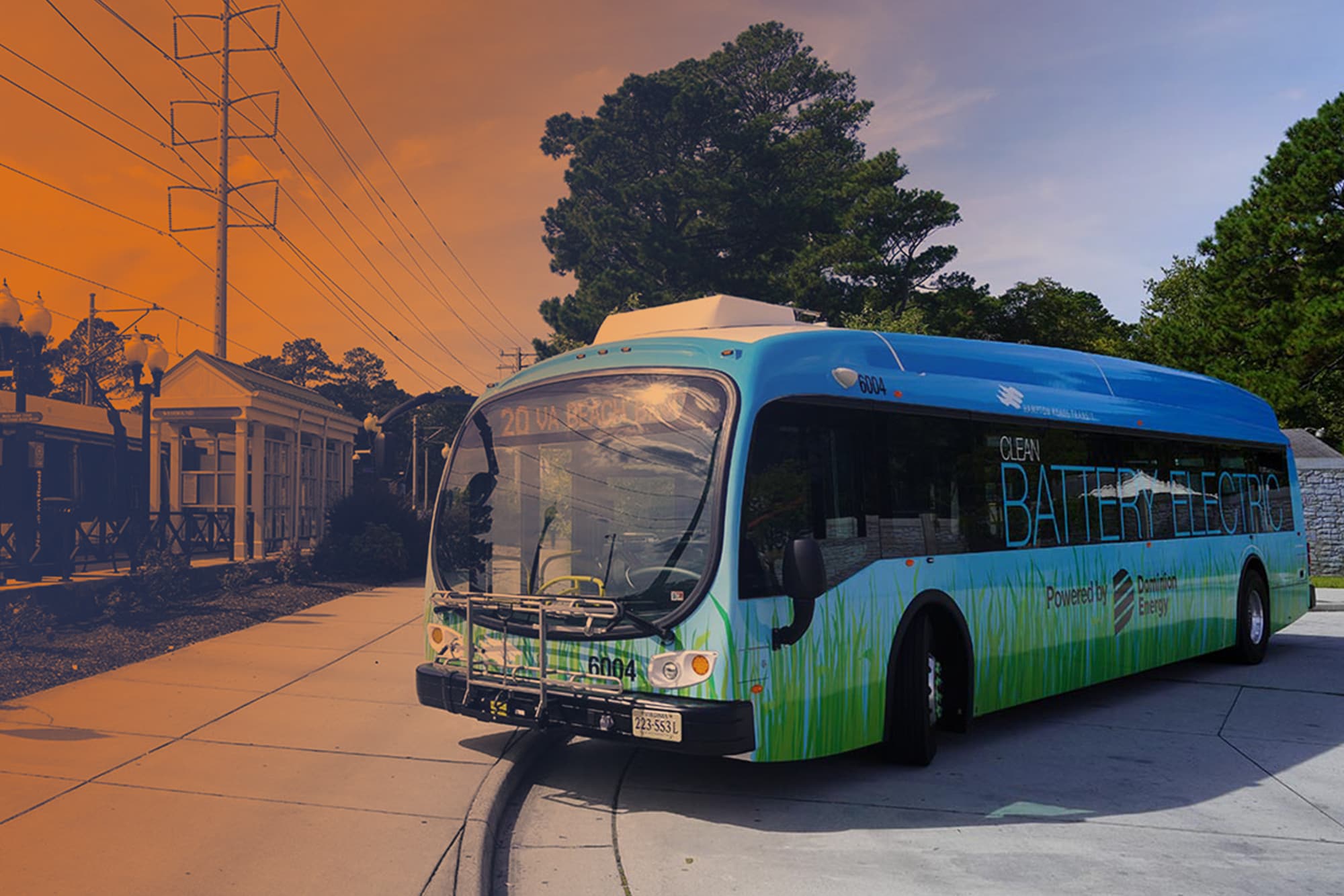 Color treated photo of one of the new electric buses.