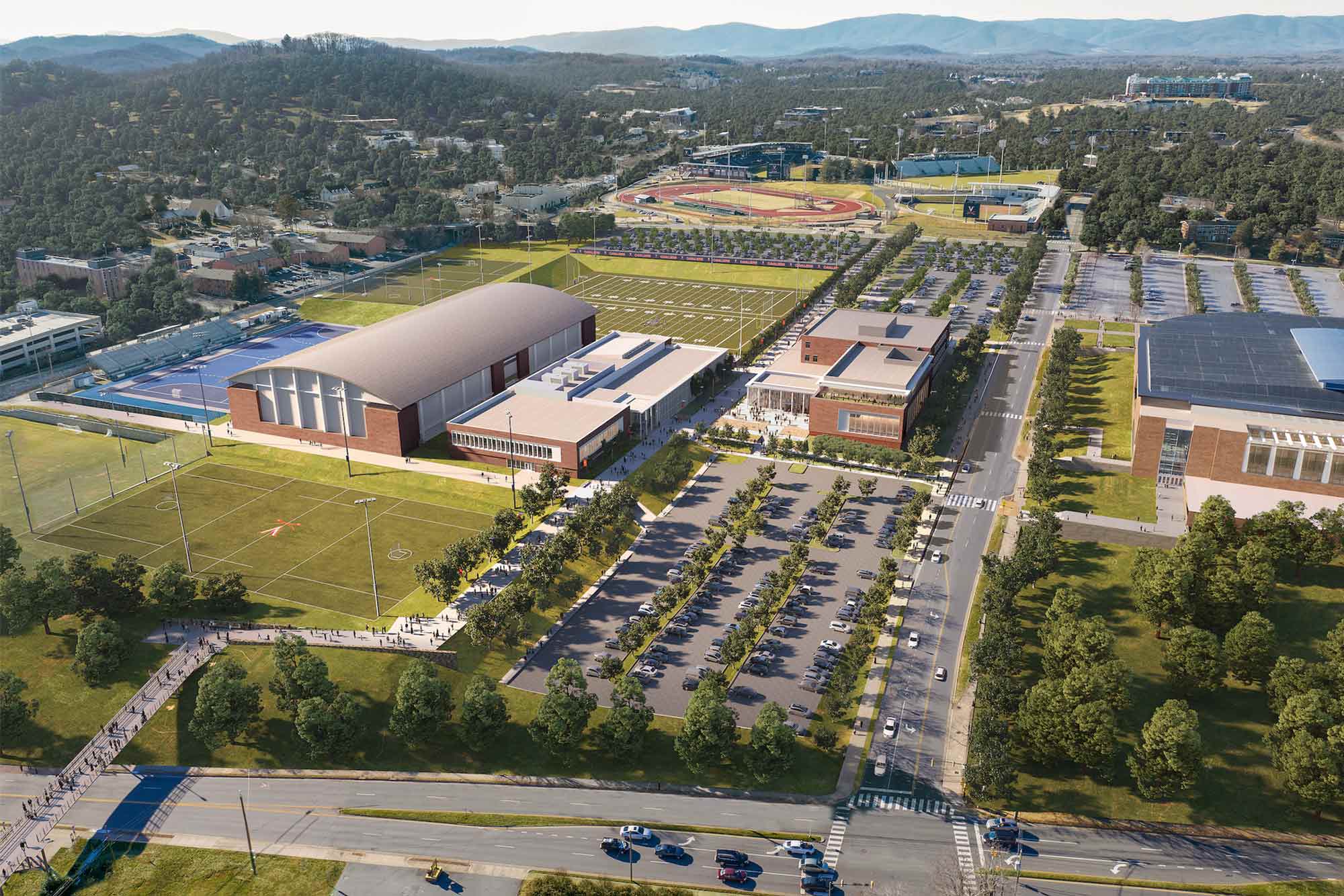 Aerial view of the design for the new Football Operations Center.