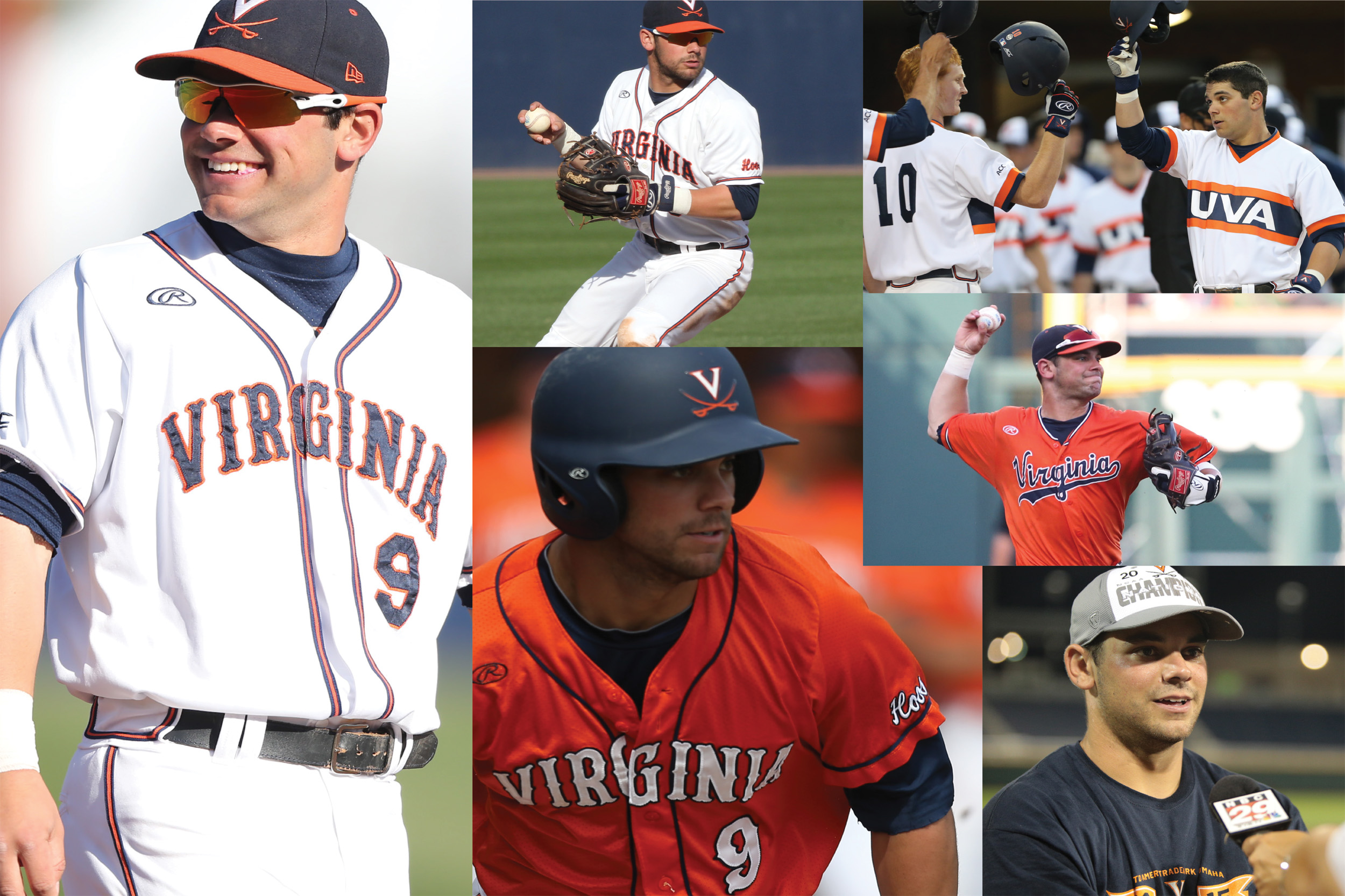 Six images of Kenny Towns playing baseball for UVA